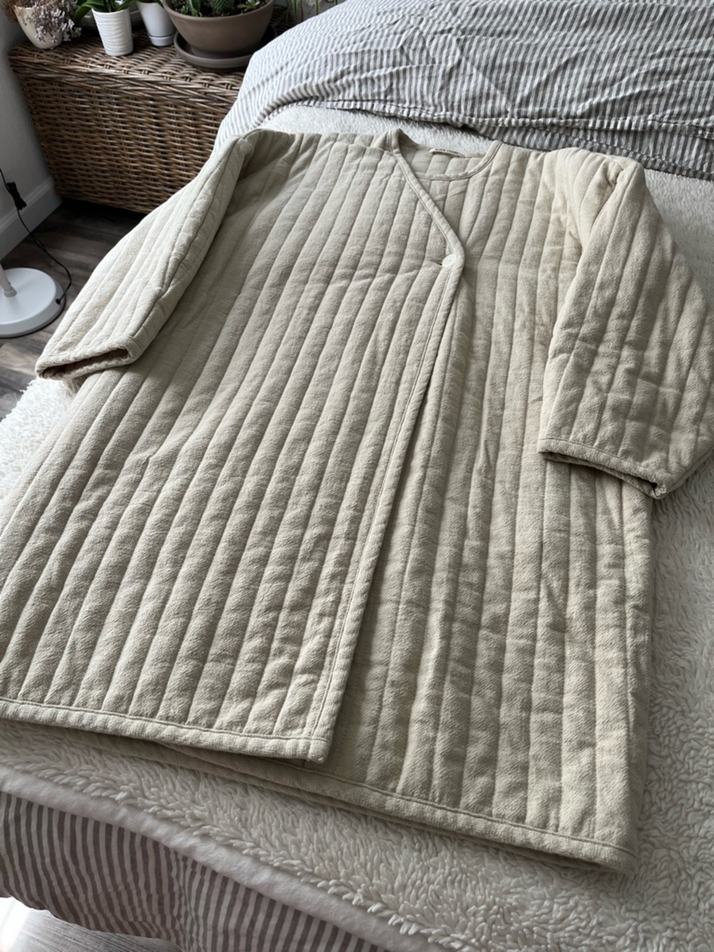Long Quilted Cream Women's Puffer Coat - Picture 6 of 8